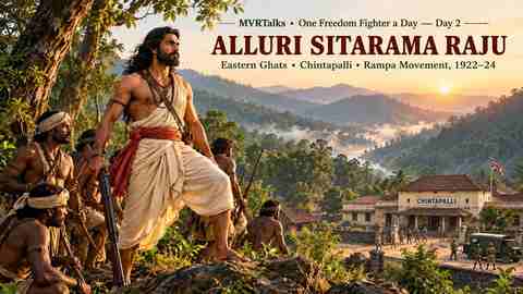 Alluri Sitarama Raju with tribal companions overlooking the Eastern Ghats and Chintapalli during the Rampa movement